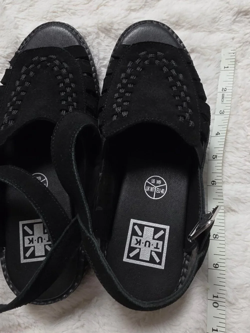 T.U.K. Black Suede Interlace Viva Mondo Creeper Sandals Size 9 EU 40 NWOT Box